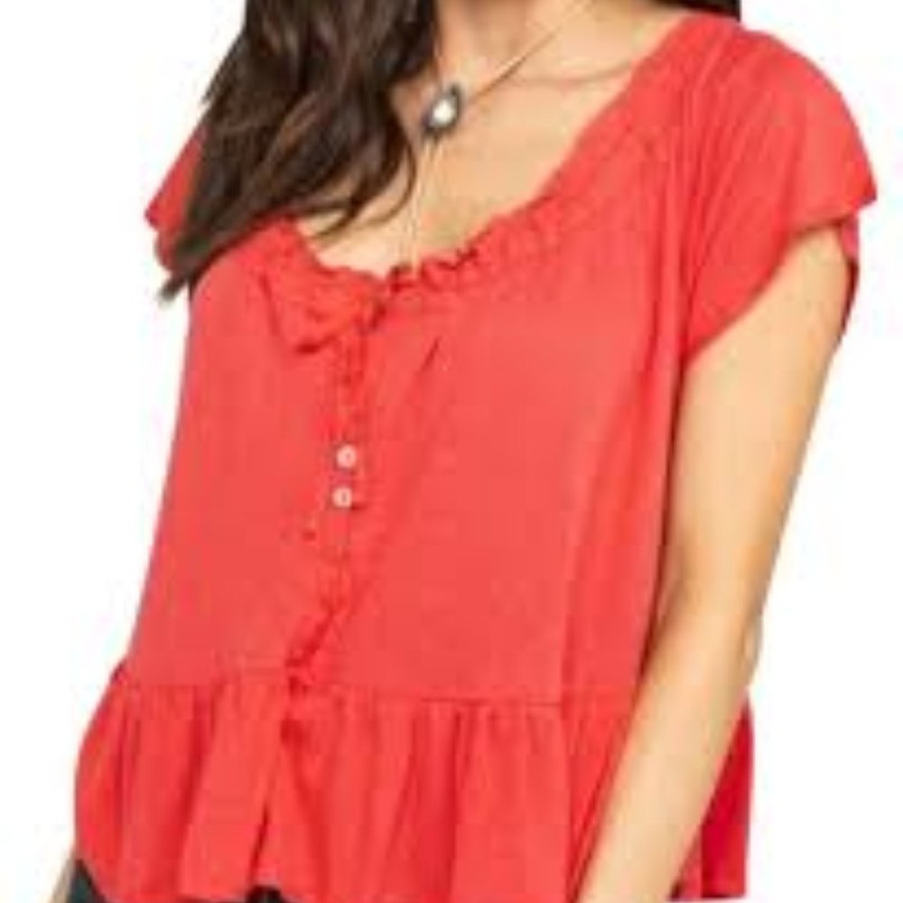 Free People NWT! Red Charlie Cropped Blouse in Camelia Red Size L